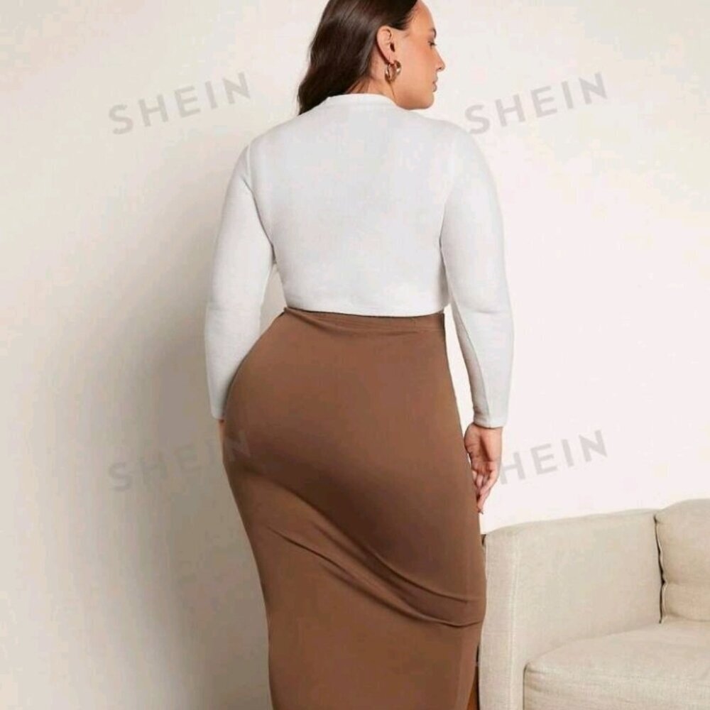 SHEIN BASICS Plus High Waist Pleated Skirt - Picture 5 of 6